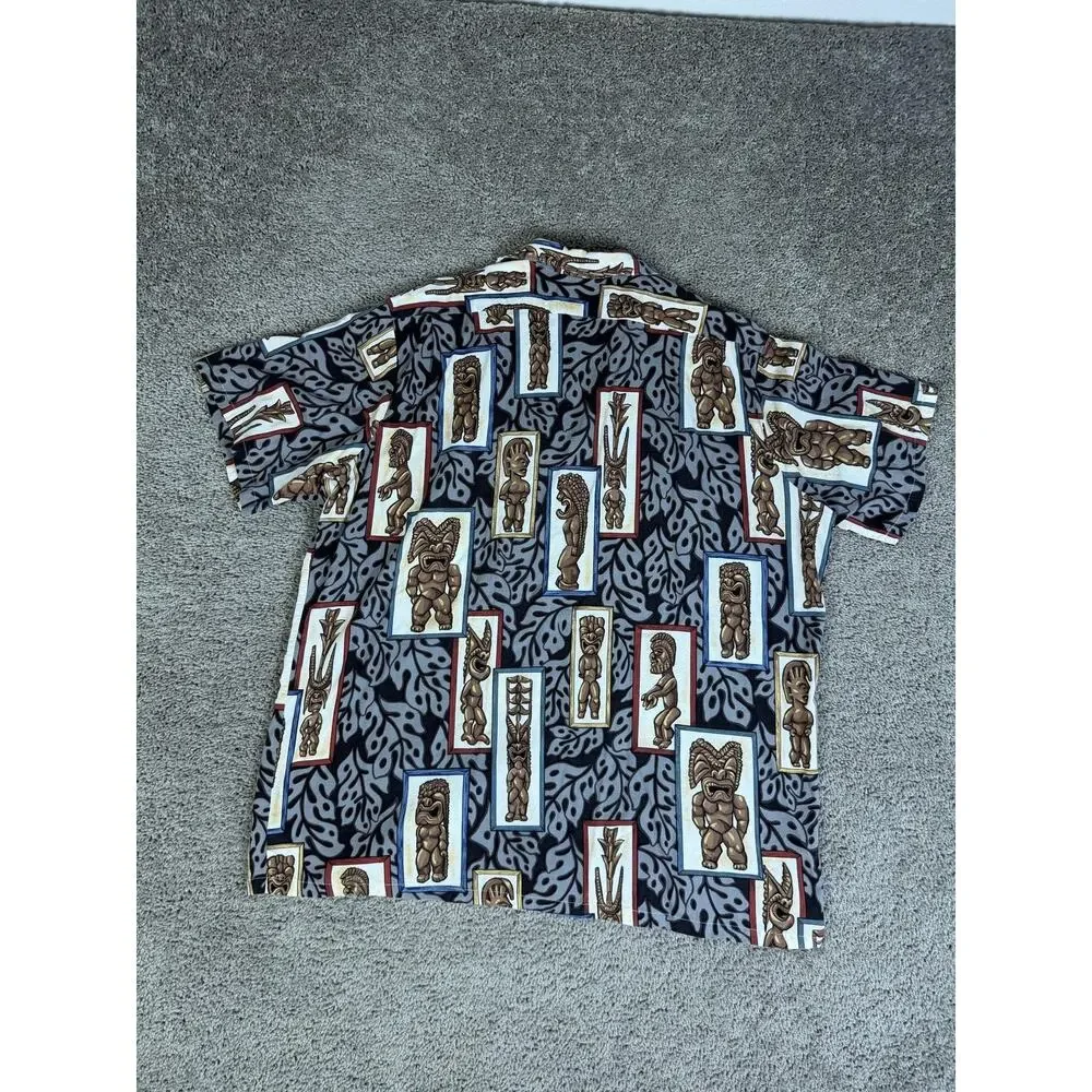 Hilo Hattie Shirt Mens 3XL Tiki God Print Short Sleeve Button Up Rayon